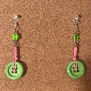 Green button earrings